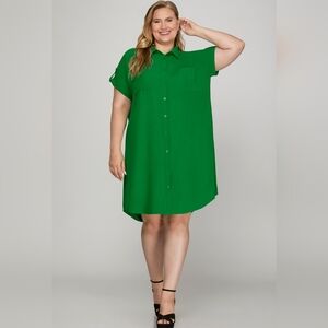 She and Sky Green Shirt Dress